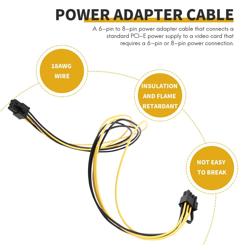 6 ชิ้น 6 ขา PCI-E ถึง 8 Pin (6 + 2) PCI-E (ชายชาย) GPU สายไฟ 50 ซม. สําหรับภาพการ์ด mining Server Breakout Board