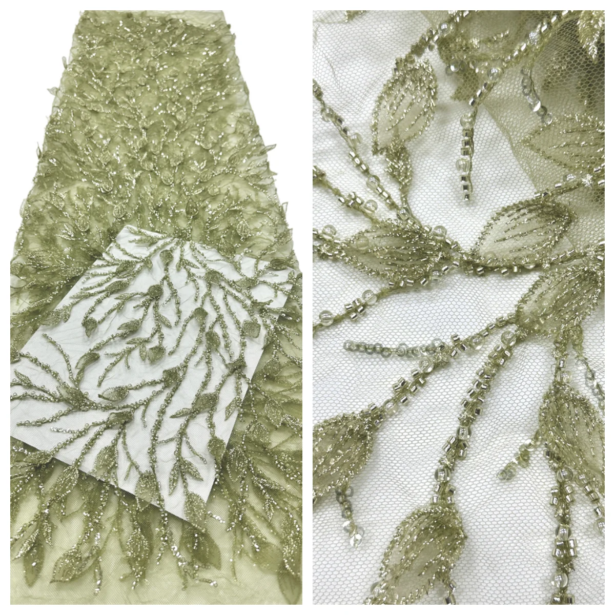 High Quality Fashion African Sequins Tulle Embroidered Groom Lace Fabric Beaded Sequins Lace Fabric For Nigerian Wedding Dress