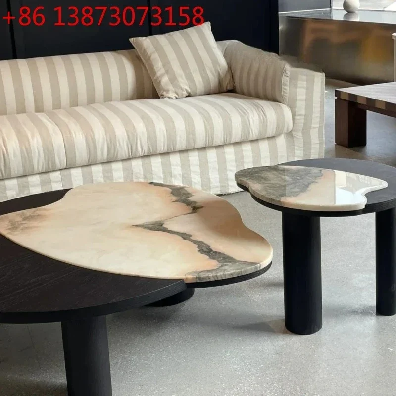 

Nordic light luxury ash wood coffee table special-shaped marble living room home high-end tea table side table