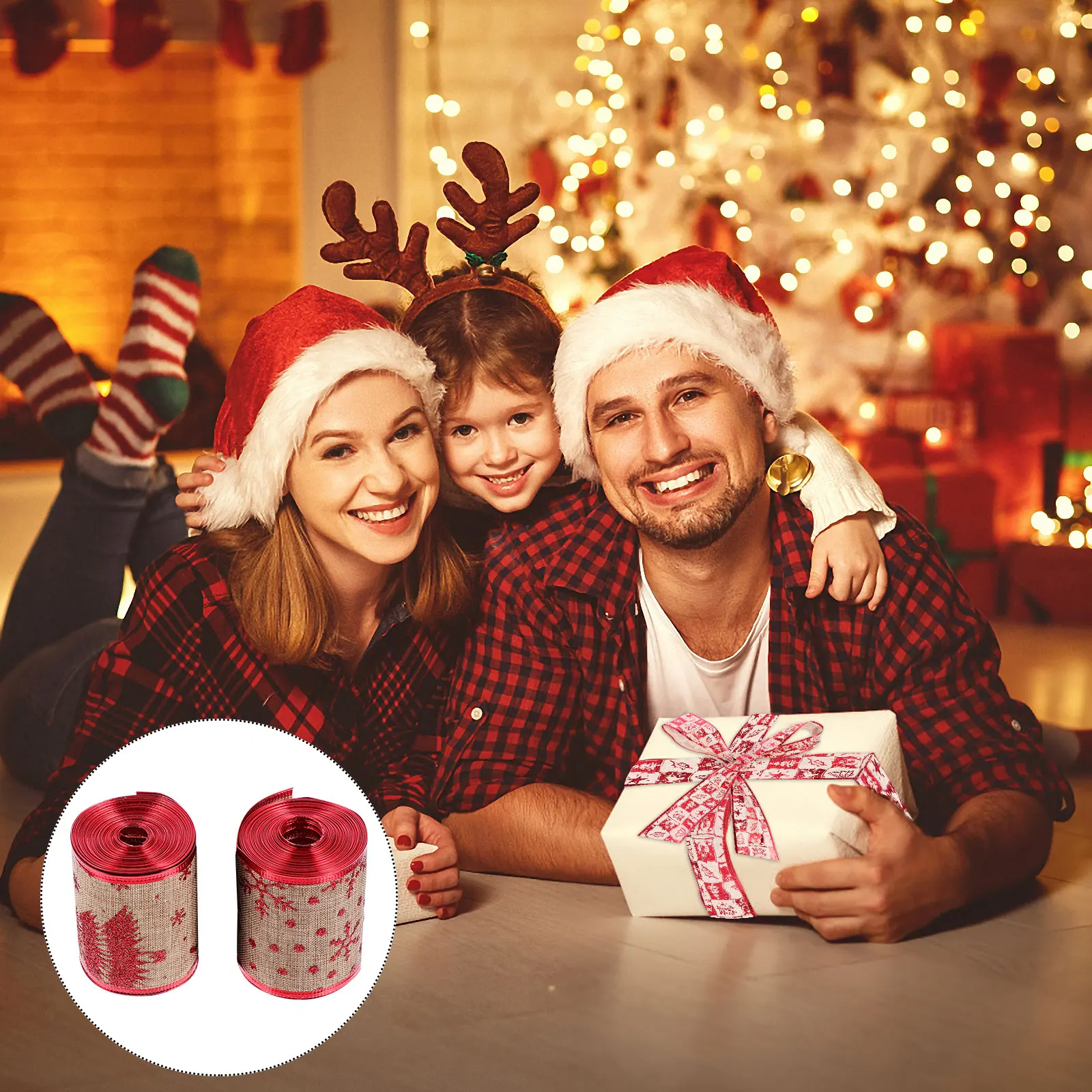 

2 Rolls Christmas Diy Ribbon Premium Imitation Linen Gift Packaging Decorative Ribbon For Xmas Tree Wine Bottle Ornament