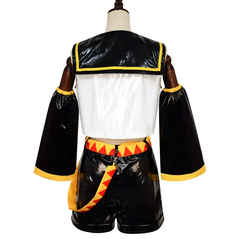 Kagaminee Rin/Len Cosplay with Ears Collab Series Rin Len Cosplay Top Shorts Idol Costumes Cosplay Outfit Patent Leather Uniform