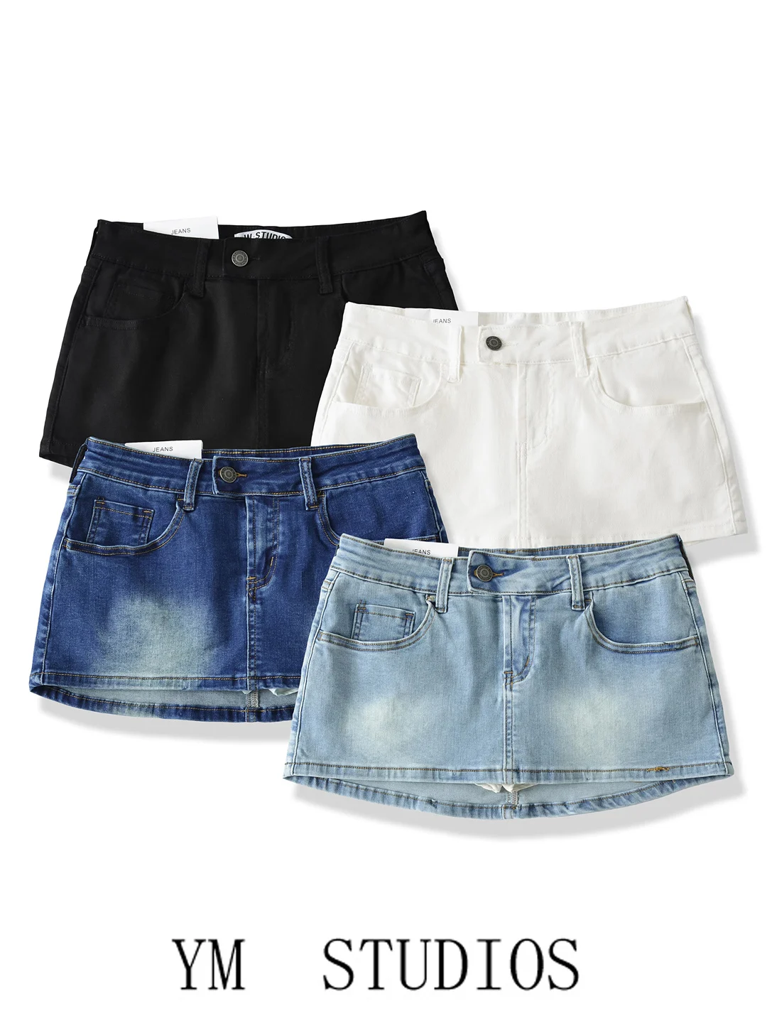 Low-Waist Denim  Skirt Women's Vintage American Style Pouch Bodycon Inner Wear Anti-Light Pants Short Skirt
