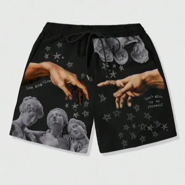 

Men's ort Pants Dstring Hand in Hand Print plus Size Medium Elastici Ciwalk Suitable Tee-acetate Fiber Long Pants