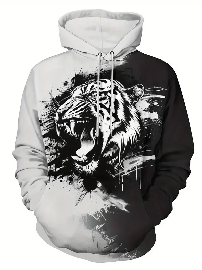 Men's Hoodie Autumn Casual Long Sleeve Sweatshirt tiger Pattern 3d Printhooded Tops Pullover Fashion Street Oversized Clothing