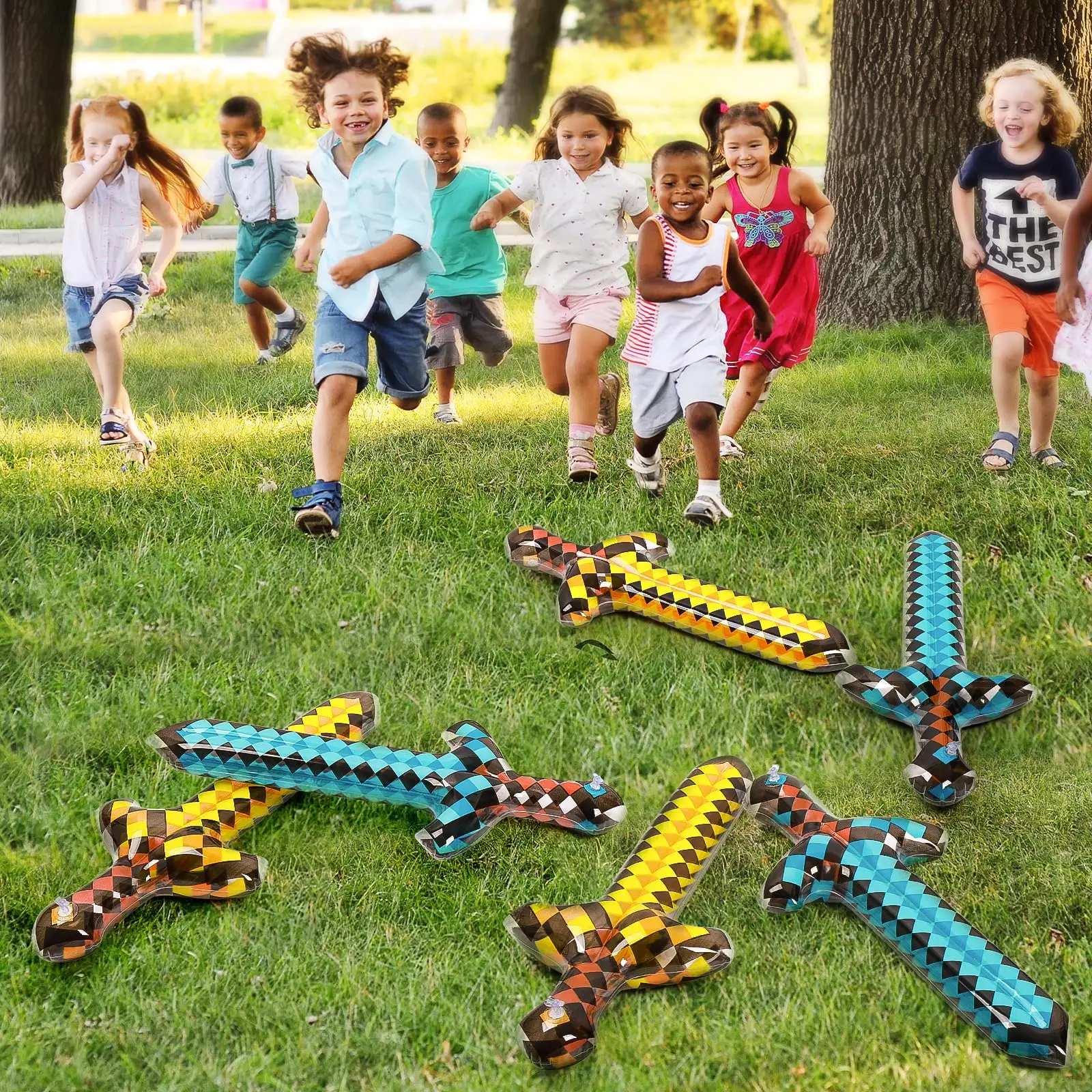 Arme d'épées gonflables pour enfants, 10 pièces, cadeaux de fête, fournitures de fête à thème, jouet gonflable en feutre de pixels et Cosplay pour enfants