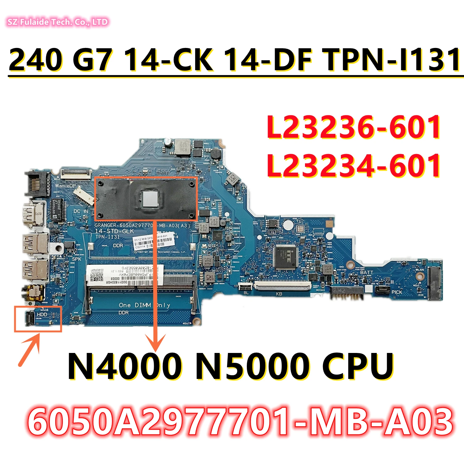 6050A2977701 6050A2993001 For HP 14-DF 14-CK 240 G7 TPN-I131 Laptop Motherboard N4000 N5000 CPU 14-STD-GLK L23236-601 L23234-001