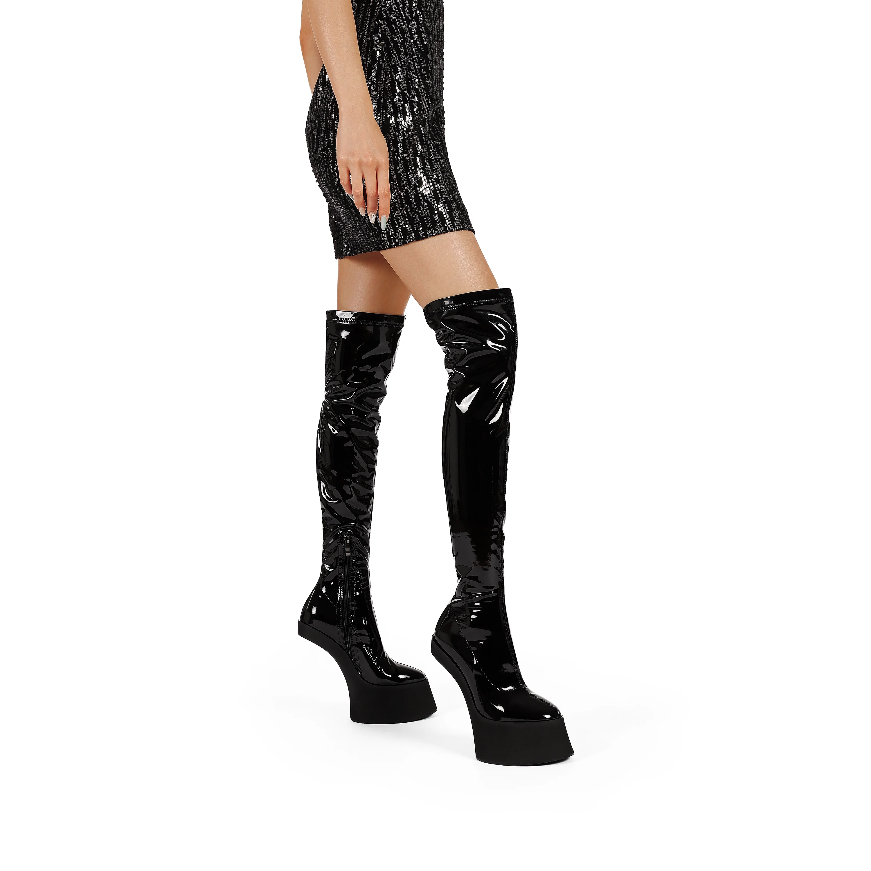 السيدات سميكة سوليد الركبة الأحذية النسائية منصة الموضة 17 سنتيمتر الترا عالية الكعب ملهى ليلي القطب الرقص الأحذية النسائية #5