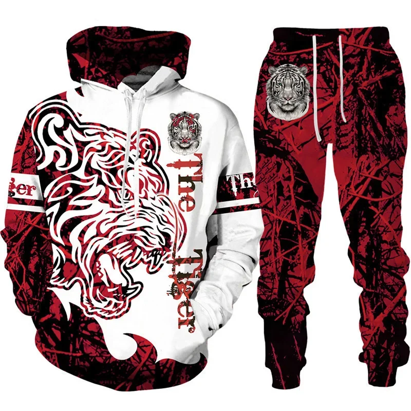 Hoodies Set Tiger 3D Animal Print Hoodie Pants Suits Long Sleeve Pullover Boy Sportswear Tracksuit Outfit Two Piece Jogging Sets