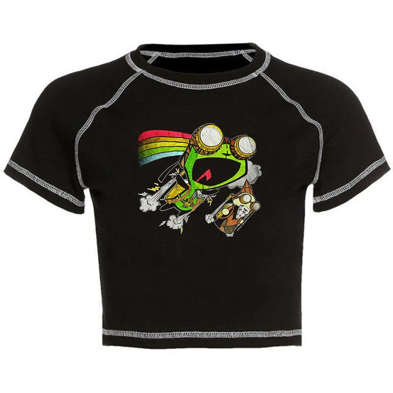 Vintage Emo Girls Graphic Print Short Sleeve Tee Y2k Top Slim Crop Top Aesthetic Gothic Punk Streetwear Women T Shirt 2000s Tops