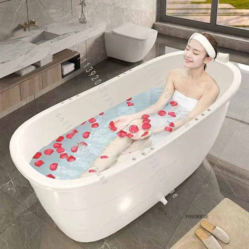 Thickened Adult Plastic Bathtub Light Luxury Full Body Soaking & Fumigation Tub Portable Household Bathroom Tub