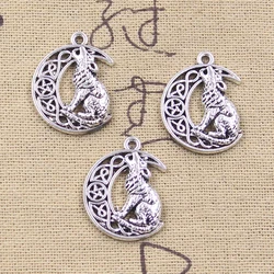 10pcs Charms Wolf Moon 25x20mm Antique Silver Color Pendants Making DIY Handmade Tibetan Finding Jewelry