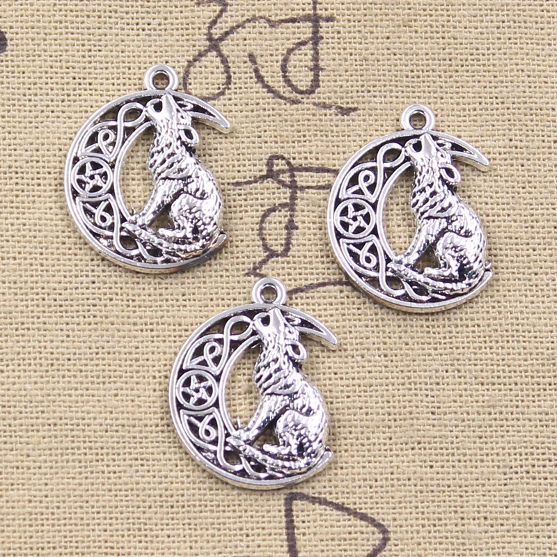 10 sztuk Charms wilk księżyc 25x20mm antyczne srebro kolorowe wisiorki dokonywanie DIY Handmade tybetański znalezienie biżuterii