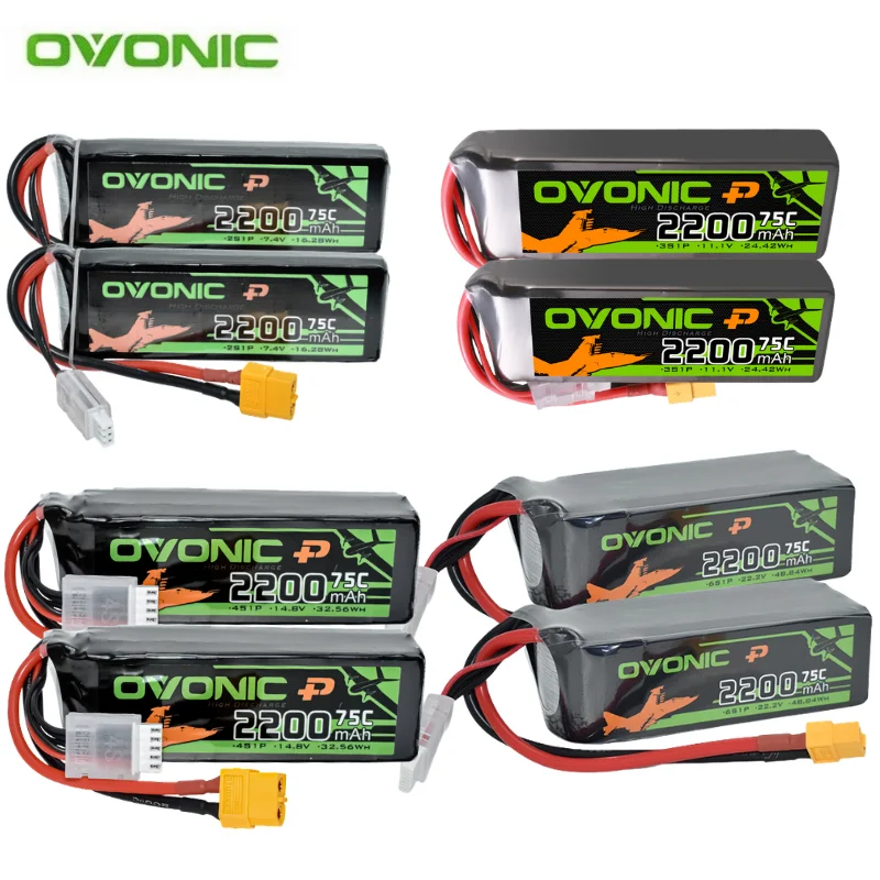 NEU 2 Stück OVONIC 2200mAh 95C 7,4V 11,1V 14,8V 22,2V Lipo-Akku für RC-Helikopter Quadcopter FPV Racing Drohnen-Teile