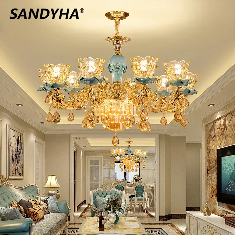 

SANDYHA Modern Crystal Chandeliers Ceiling Pendant Lamp Home Villas Luxury Jarrones Home Decor Dining Living Room Bedroom Lights