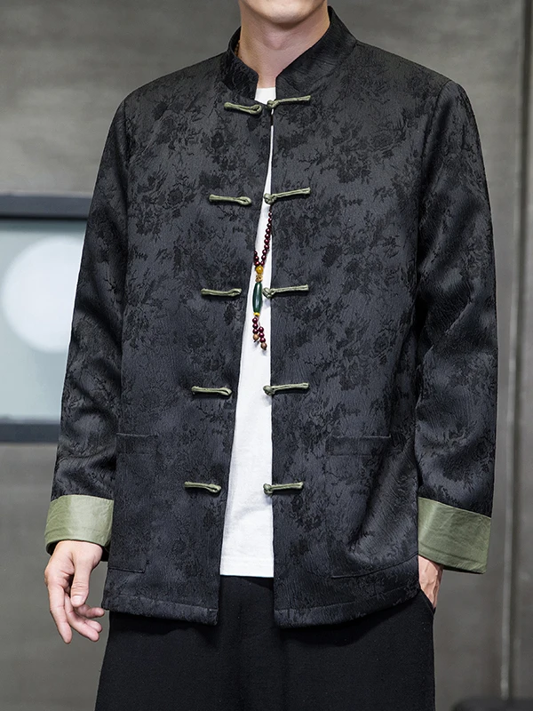 

Chinese Sle Men's Autumn Spring Embroidered Pattern Tang Suit Jaet National Sle Zhongan Coat Long Sve Stand Collar