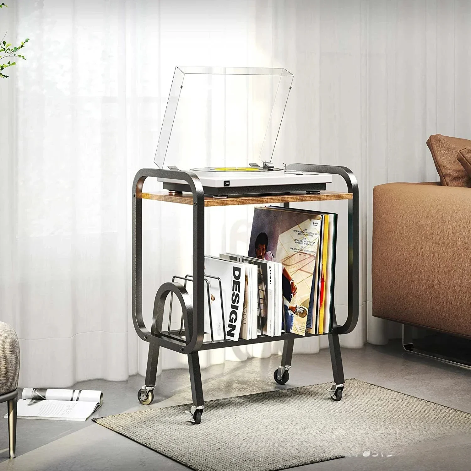 Estante de almacenamiento de discos de vinilo para el hogar, dormitorio, sala de estar, estante de almacenamiento de mesa auxiliar pequeña de arte del hierro, revista creativa y periódico st