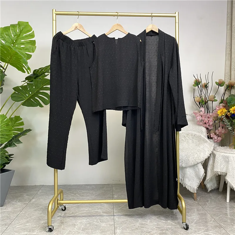 

Eid Muslim Dress Women Abaya Tops Pants 3 Pieces Set Dubai Kaftan Kimono Robe Caftan Islam Clothing Femme Musulmane Ensembles