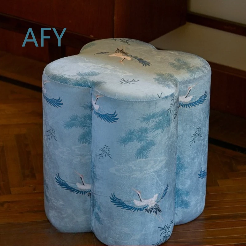 Elegant Modern Chinese Pouf for Makeup Stool Living Room Seat Bedroom Shoe Bench Vintage Retro Low Footstool Decorative