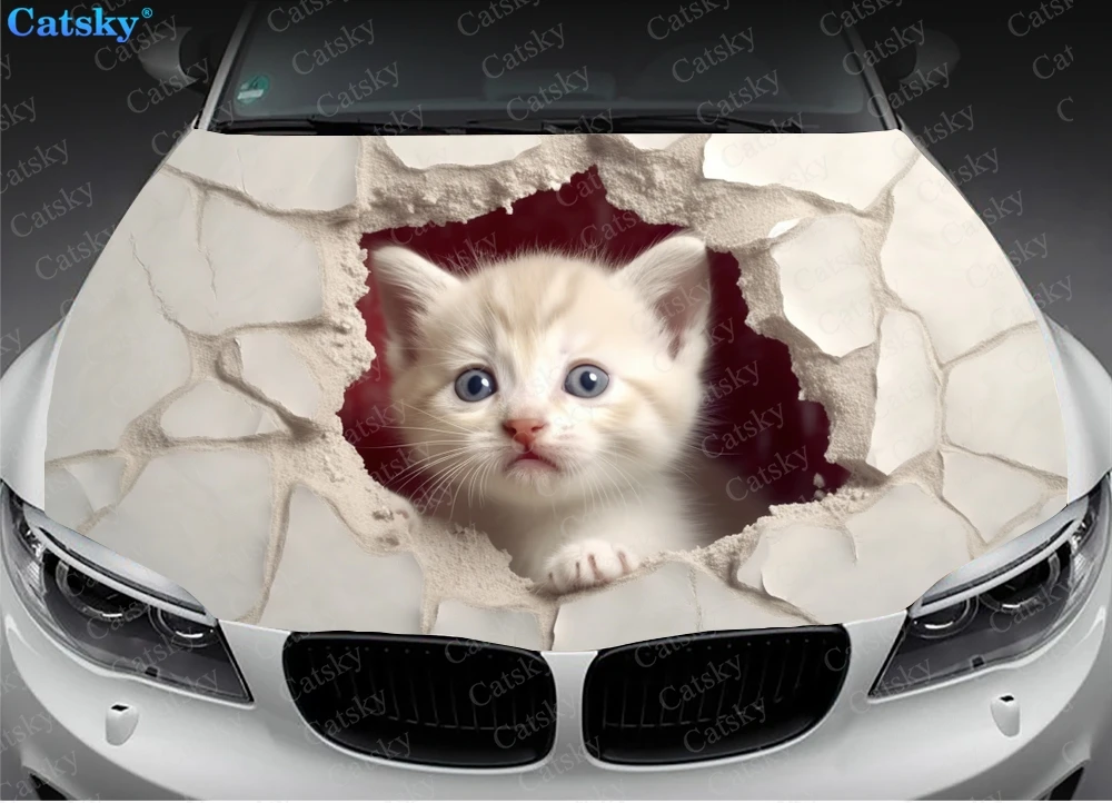 Cat in The Hollow Hole Car Hood Vinyl Stickers Wrap Vinyl Film Engine Cover Decals Sticker Universal Car Hood Protective Film