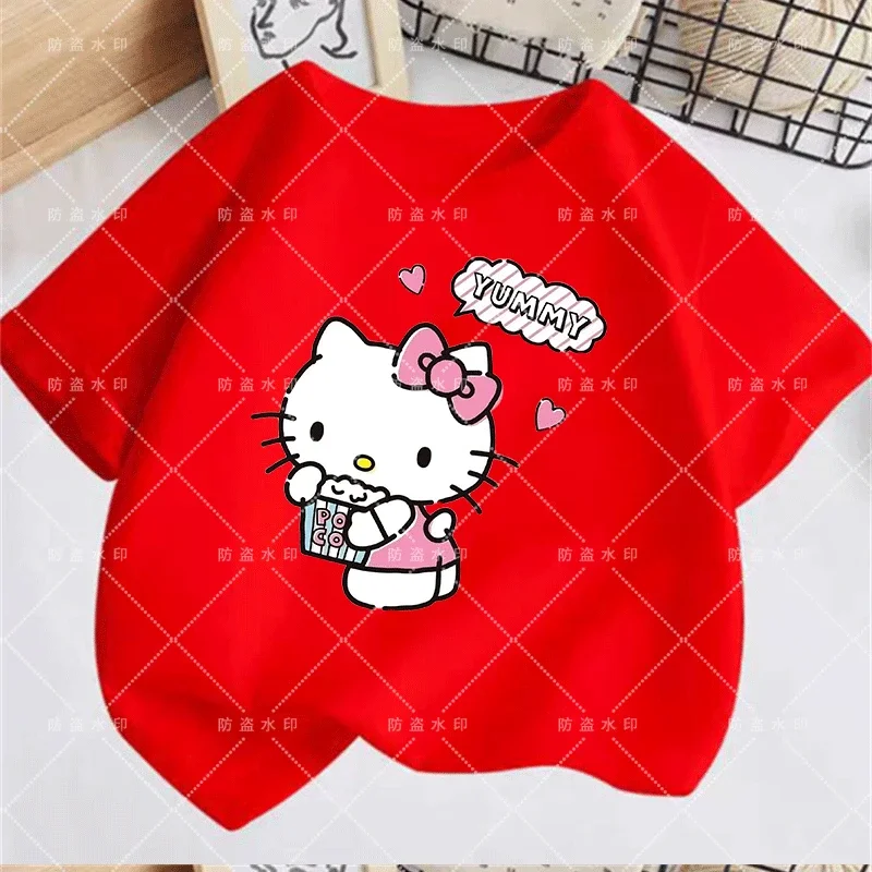 Girls Clothes 2 to 8 Years Sanlio Cool T-shirt Hello Kitty Children\'s Clothing Stitch Tops Euro 2024 Miniso Store Girl Korean