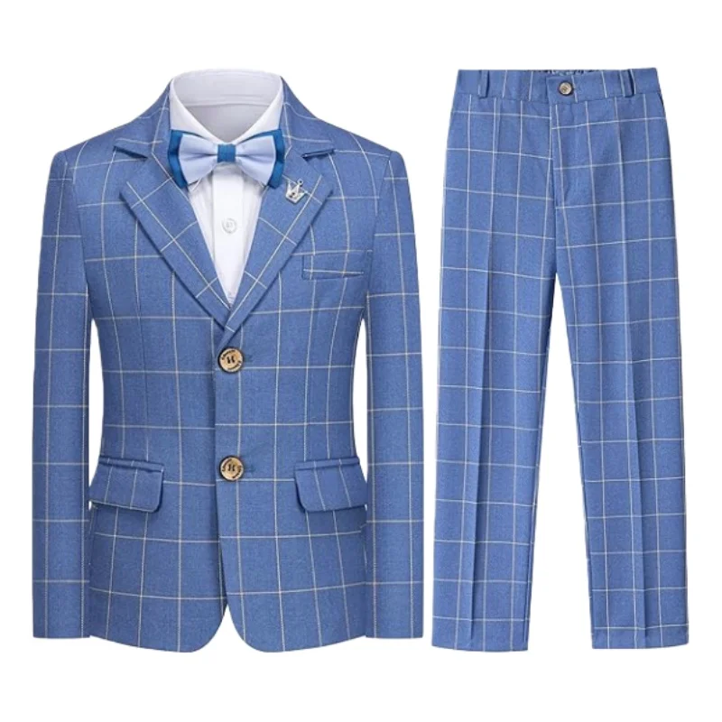 

Boys Fashion Formal Suits Set Slim Fit Toddler Formal Plaid Striped Tuxedo Suit Set Kids Wedding Outfit Communion Dress Clothes