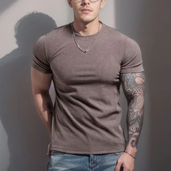 Summer Men Short Sleeve Cotton t-Shirts Half High Collar t Shirt Man Sport Running Tee Shirts Slim Casual Gym Tops Man Clothes