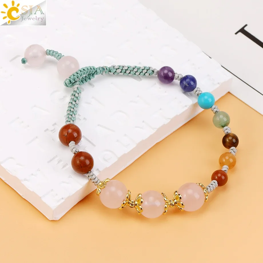 

Исцеляющий браслет из 7-чакры, натуральный камень, аметист, розовый кварц, плетеные браслеты из бисера, йога, исцеление, регулируемые браслеты, ювелирные изделия H711