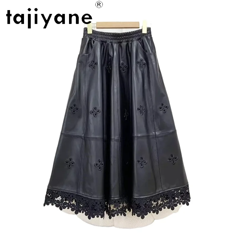 TAJIYANE 100% Top-grain Sheepskin Skirts for Woman High Quality Genuine Leather Long Skirt Women Autumn Clothes 2025 юбка