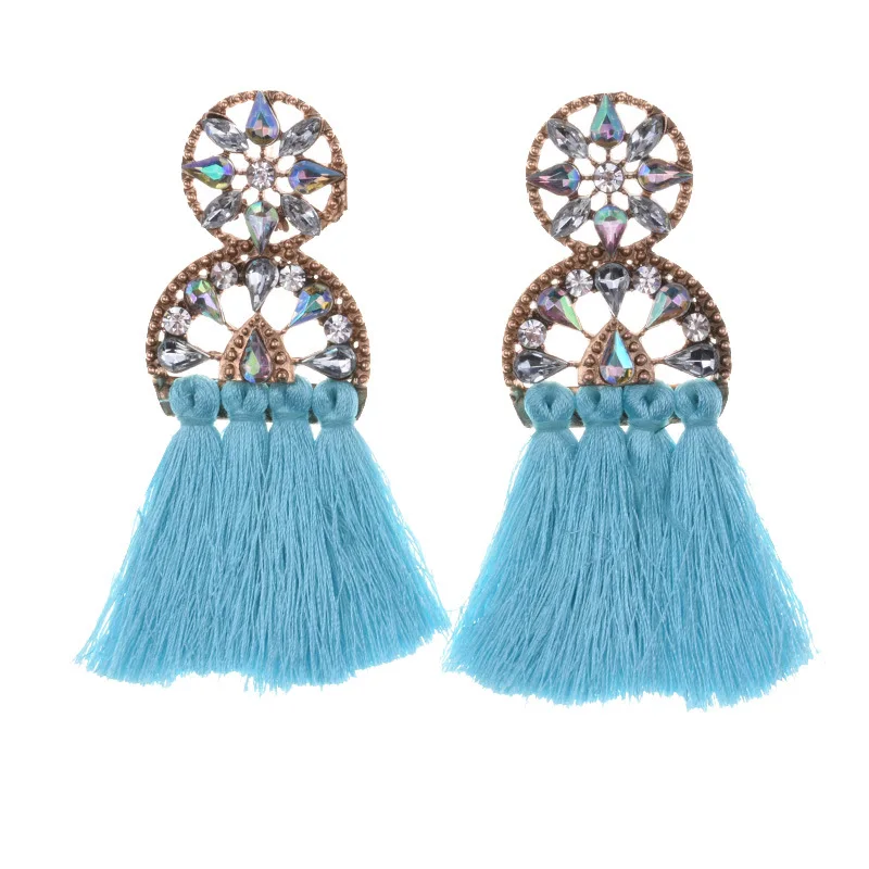 2019 new product earrings, fashionable big brands, alloy diamond-encrusted fringed earrings, source manufacturer of cross-border