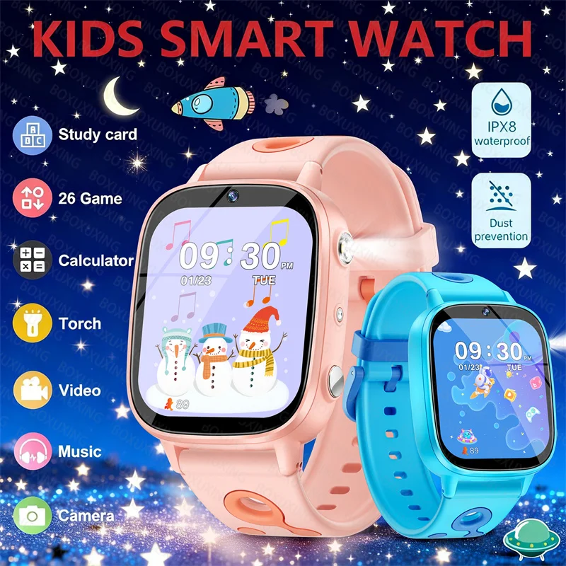 

2026 Новые детские игрушечные игровые часы HD с сенсорным экраном, камера 26 игр, мониторинг сна, будильник, калькулятор, подарок на день рождения для мальчиков и девочек