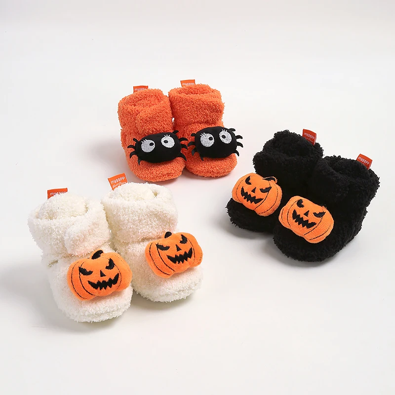 Botines de Halloween para bebé, zapatillas antideslizantes suaves, zapatos cálidos para primeros pasos, Otoño e Invierno