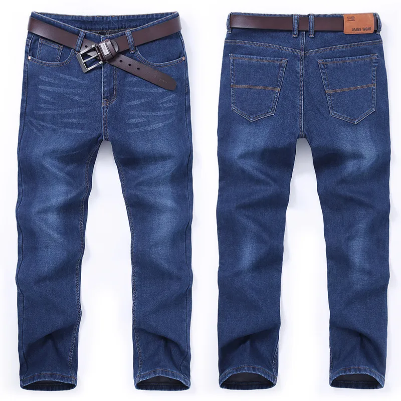 Pantalones vaqueros cálidos de talla grande para hombre, Jeans gruesos rectos elásticos de lana de alta calidad, informales, de marca, a la moda,