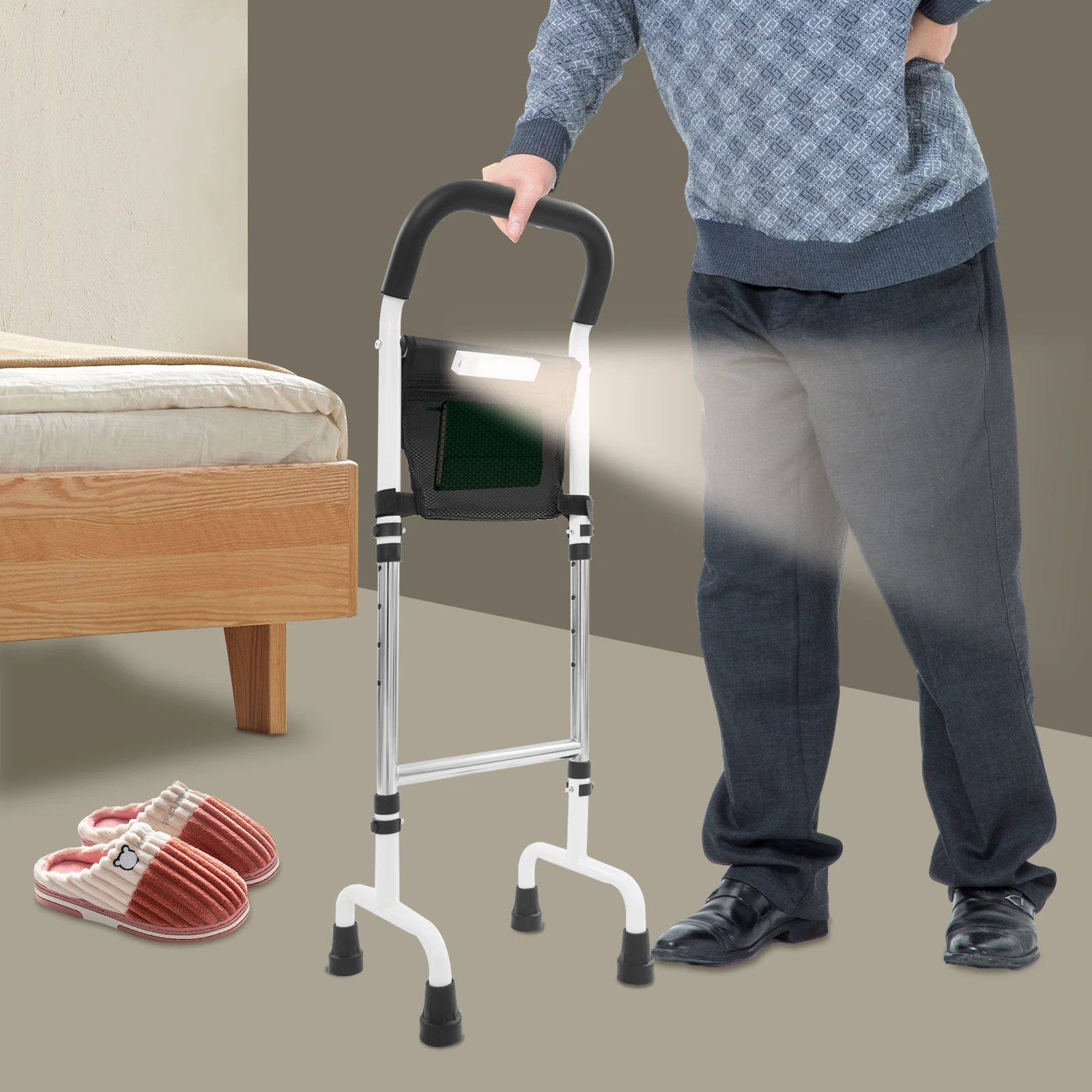 

Carbon Steel Standing Aid Rail，Intelligent LED Sensor Lighting，Adjustable Height Standing Aid Rail，for The Elderly,Disabled,Sick