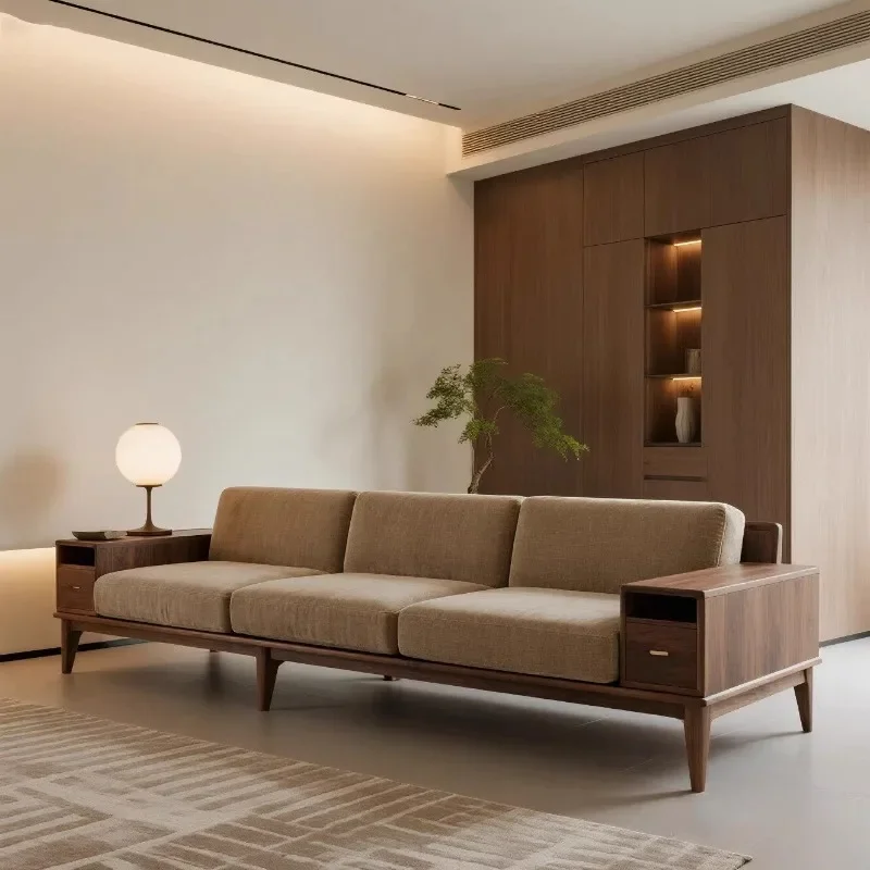 Minimalist New Chinese Style Solid Wood Living Room Sofas Double Relax Luxury Aesthetics Sofa Living Room High-end Furniture