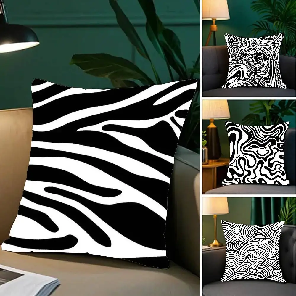 Irregular Black And White Lines Pillow Case Fashion Square Pillowcase Bedroom Sofa Room Ins Decoration Leisure