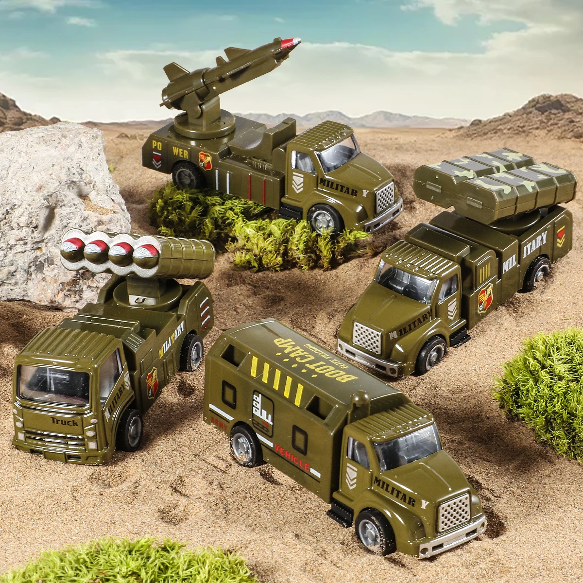 4pcs/set Alloy Metal Car Simulation Military Armed Missile Transport Armored Vehicle Car Truck Children's Toy Model