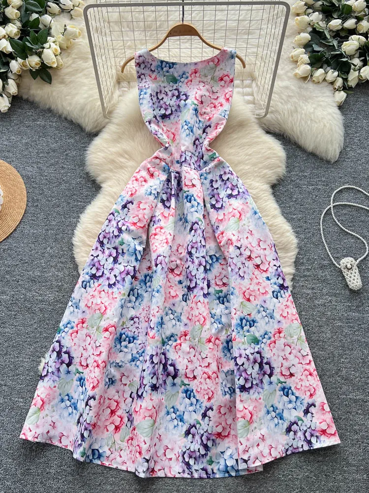 Ele High Waist Printed Slimming Svel Maxi Dr Women's Faionable A-Line Gown French Sle Summer Dr