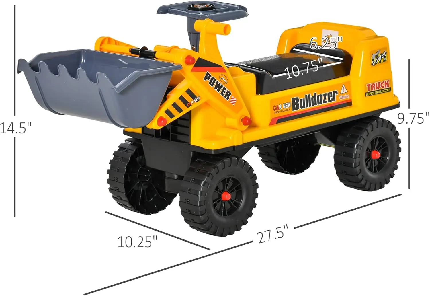 Brinquedo infantil bulldozer para crianças pequenas com rodas resistentes, brinquedo de construção ao ar livre com balde de escavação controlável, amarelo