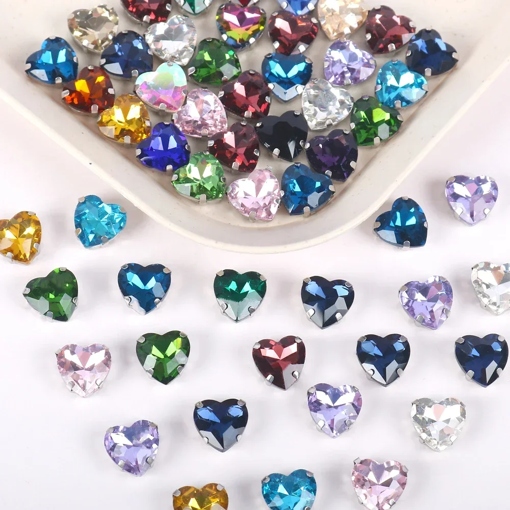 

10pcs 23 Color All Size Heart Glass Stone Flatback Sew On Crystal Rhinestone DIY Jewelry Necklaces Clothing Women Accessories