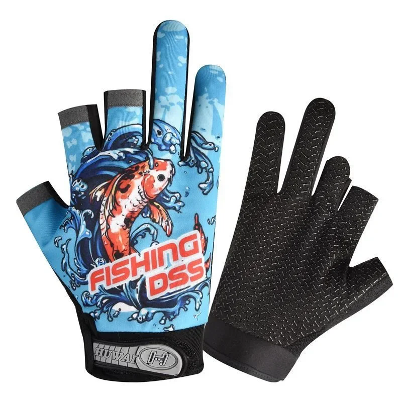 A Pair of  Outdoor Fishing Gloves Men's Sporty Printed Anti-Slip Wear-Resistant Breathable Sweat-Eliminating Fishing Equipment