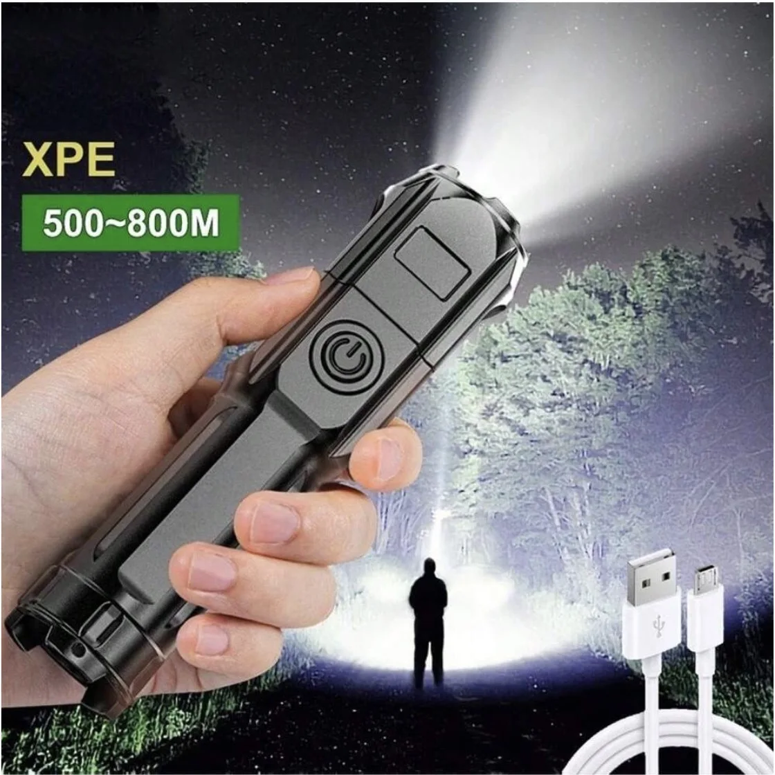 LED Camping Torch Flashlight High Power USB Rechargeable Spotlight Zoom Lantern Built-in Battery For Fishing Outdoor Waterproof
