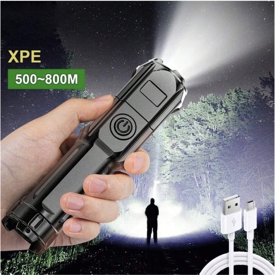  LED Camping Torch Flashlight High Power USB Rechargeable Spotlight Zoom Lantern Built-in Battery For Fishing Outdoor Waterproof 
