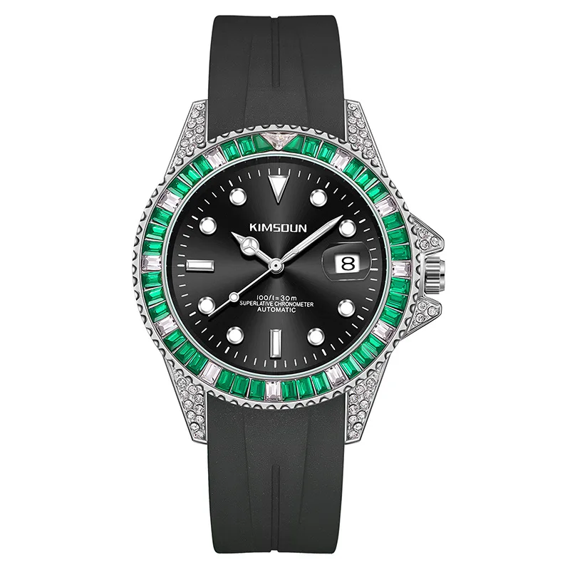 Montre existent Submariner pour Homme, Cadran Incrusté de Diamants Artificiels, Fonction Calendrier, Échelle Rotative avec Bracelet en Caoutchouc, 42mm