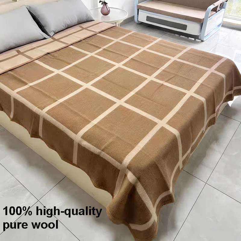 100% Wool Blanket Winter Thicken Wool Blankets Double Large Size Warm Comforter Camping Dormitory Sofa Hotel 1.5*2/1.8*2/2*2.2m