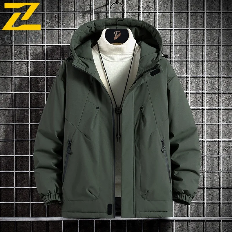

2025 Autumn Winter New Flight Jacket Men Stand Collar Nylon Casual Plus Size Coat Thickened Cotton Lined Warm Workwear Style