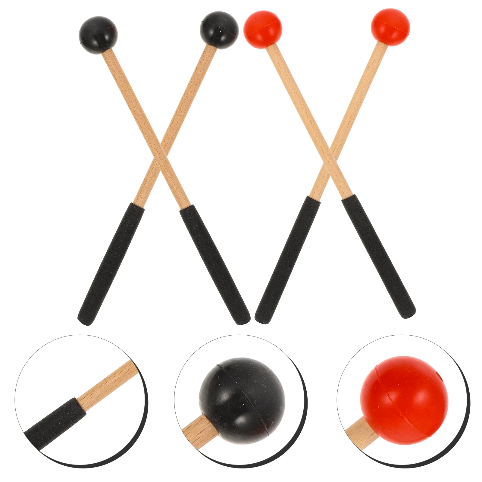 

2 Pairs Marimba Mallet Drum Learning Sticks Pocket Percussion Tongue Accessories Rubber