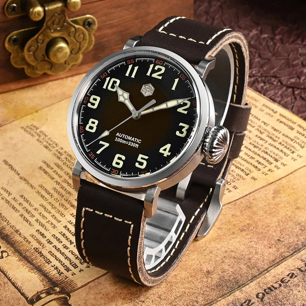 San Martin Fashion Men\'s Watch 40mm Pilot Automatic Mechanical YN55 PT5000 SW200 Stainless Steel Luminous Waterproof 100m