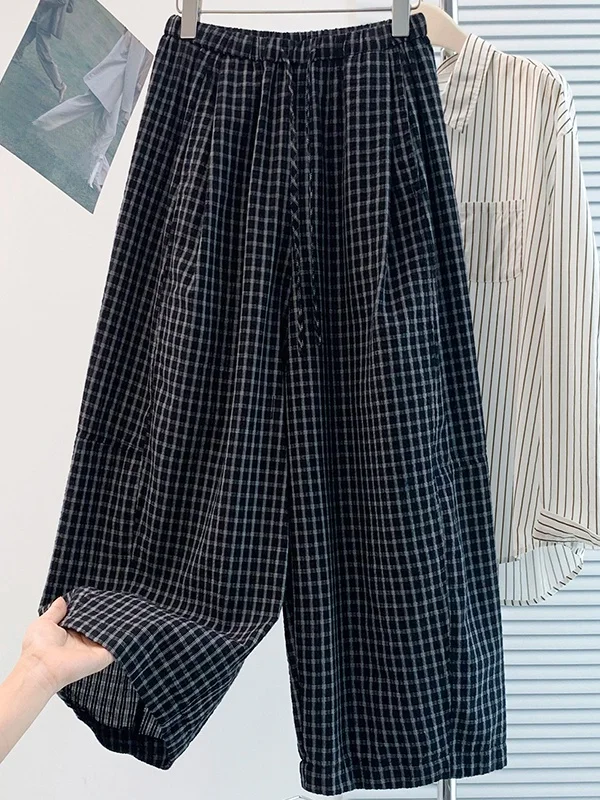 

Summer Thin New Loose Casual Harem Pants Large Size Women Versatile Cotton Linen Nine Points Wide Leg Knife Pants