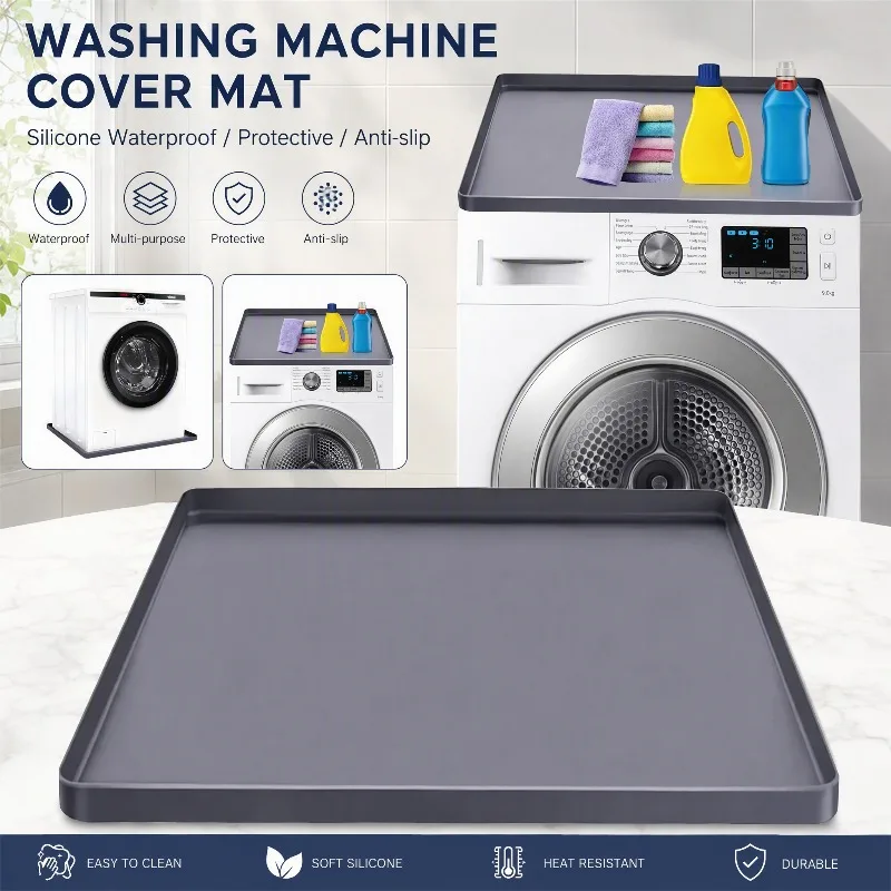 Washing Machine Storage Mat, Non-Slip Waterproof Washer Dryer Top Cover, Laundry Detergent and Fabric Softener Organizer
