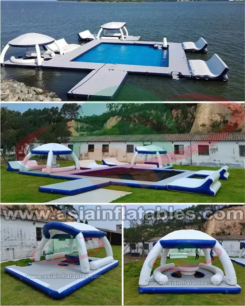 Inflatable Aqua Floating Resort Water Island Jet Ski Floating Banas Tent Inflatable Water Party Bana